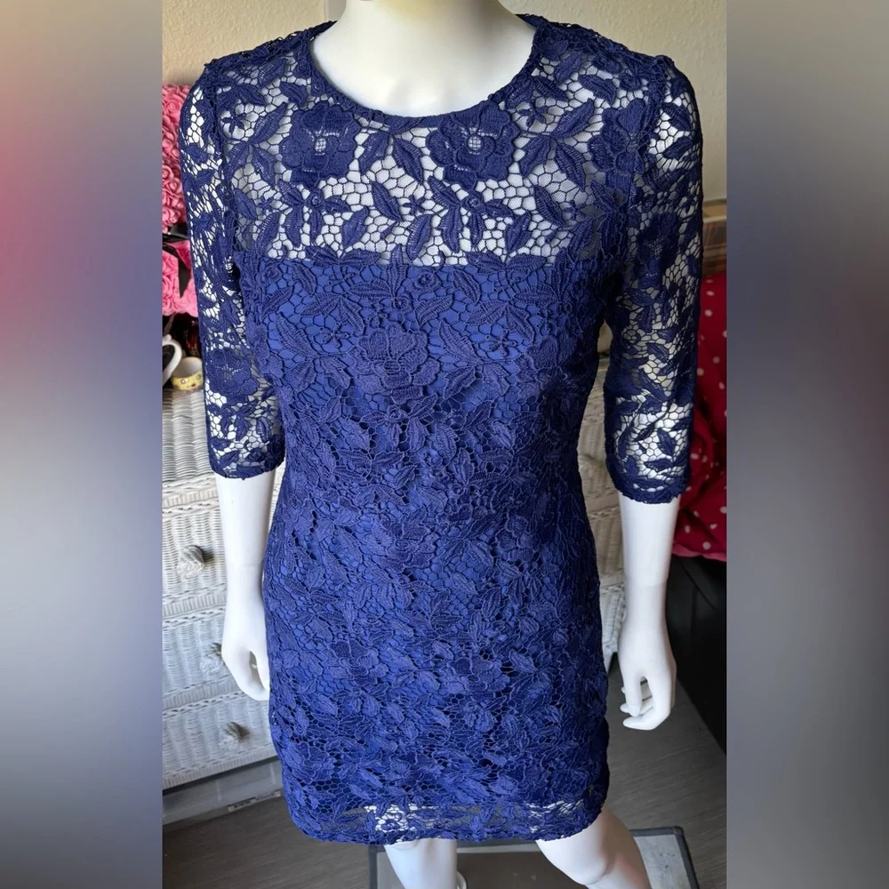 J. Crew Collection Lace Sheath Mini Dress Guipure Sheer in dark blue Size 0